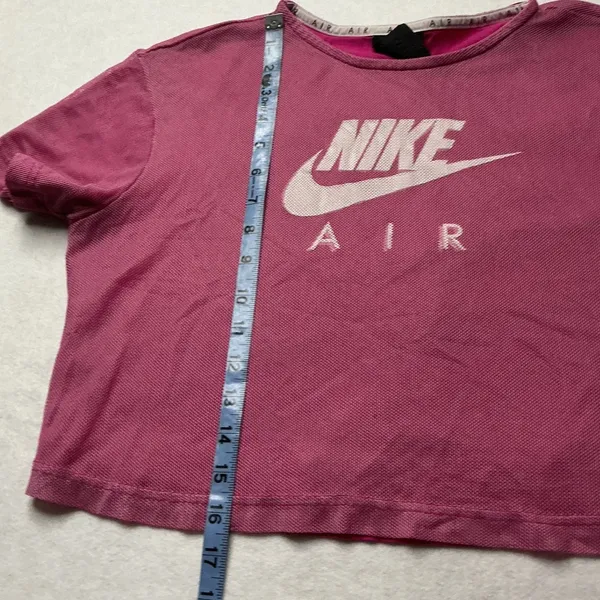 Nike Air Womens Pink Mesh‎ Overlay Crop Top XS Short Sleeve Graphic Tee - Image 6
