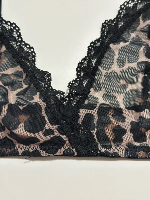 Avidlove Sheer Leopard-Print Lace Bralette - Black/Beige - Image 2