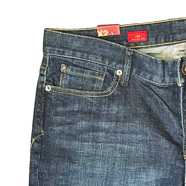 Express E2 Eva Full Leg Flared Jeans Size 31 Mid-Rise Stretch‎ Dark Wash Denim - Image 5