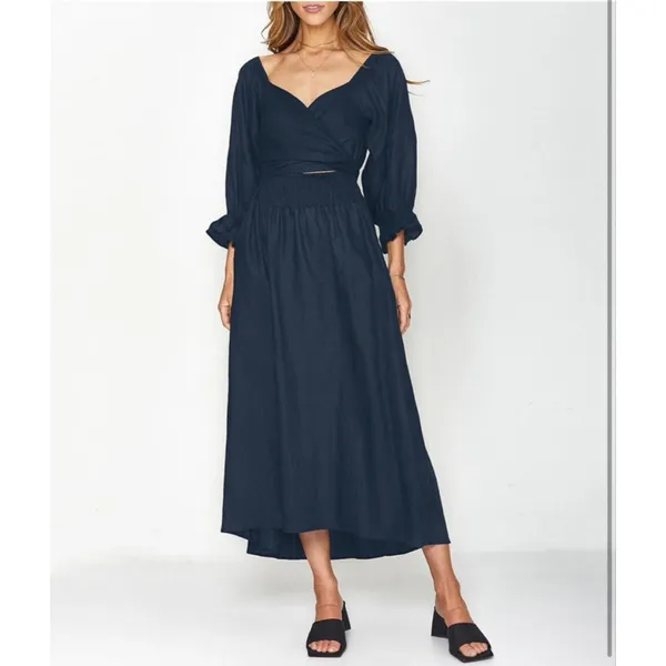 NEW Navy Blue Wrap Cut Out Tie Back Midi Dress L - Image 6