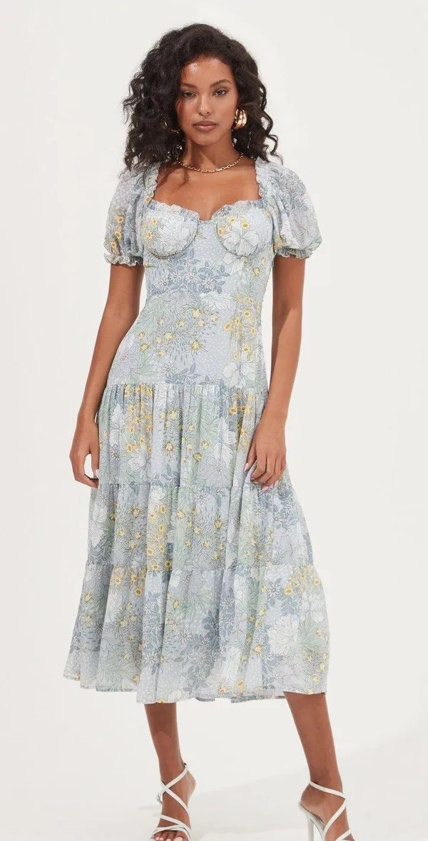 the Label Soho Floral Sweetheart Puff Sleeve Midi Dress - Image 3