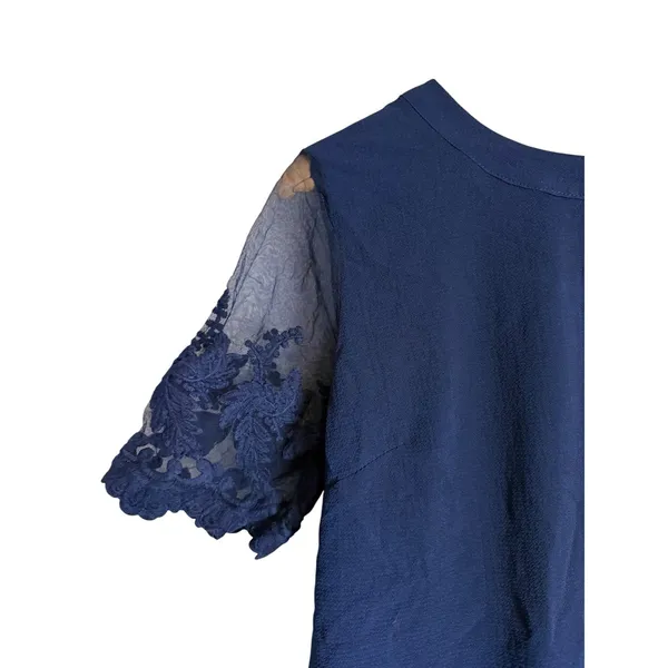 Lulus Lisa Marie Navy Blue Embroidered Mesh Lace Short Sleeve Top Size Small - Image 3