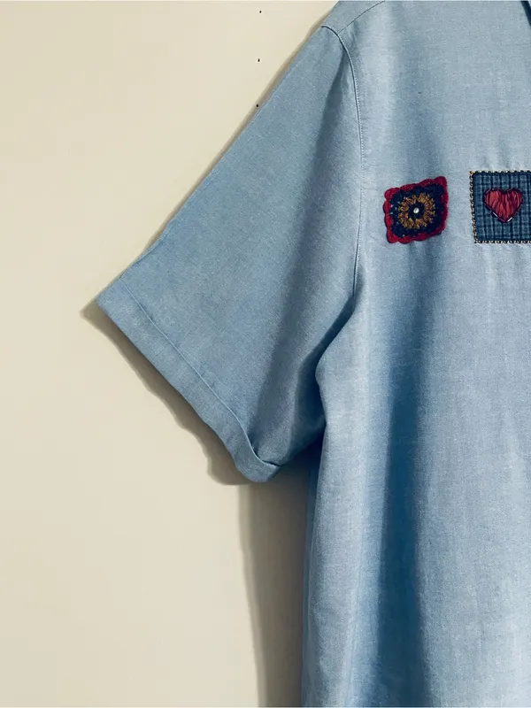 Vtg Koret City Blues Chambray Shirt 18W Embroidery Beads Crochet 90’s Teacher - Image 6