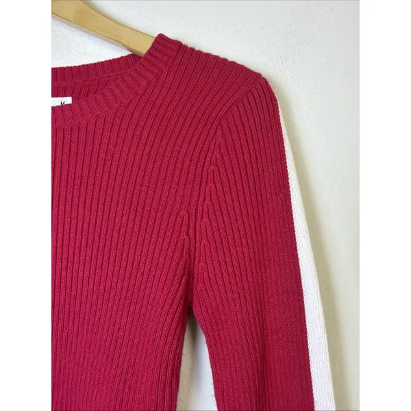 Hollister Sweater medium Red Cotton Blend Stretch Knit Fitted Ribbed streetwear - Image 4