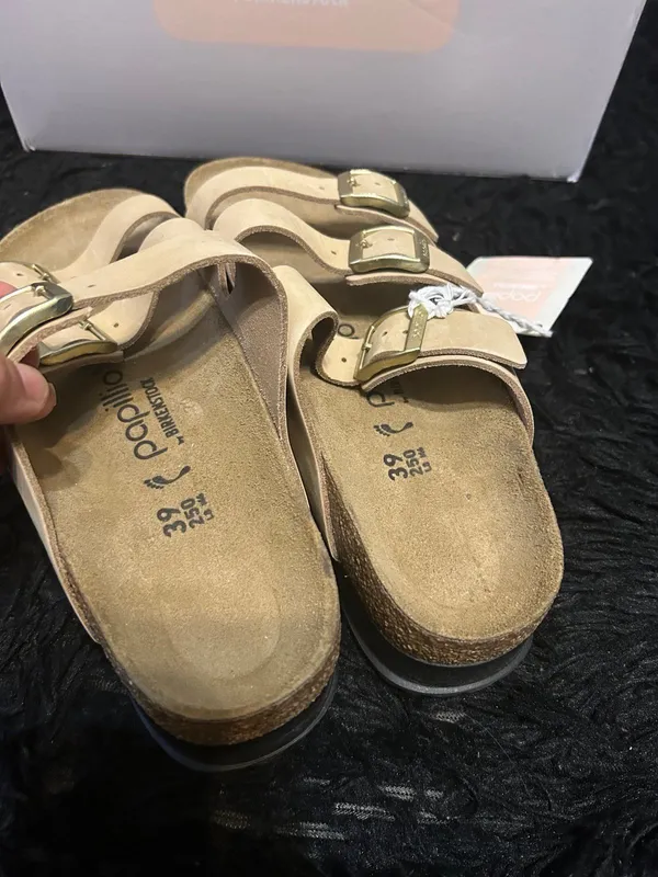 PAPILLIO by BIRKENSTOCK Florida sandcastle leather platform sandals slippers 39 - Image 3