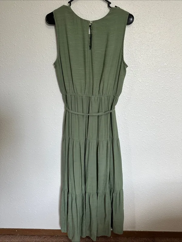 Figueroa & Flower Olive Lace Crochet Yoke Maxi Dress with Tie Waist Size M - Image 5