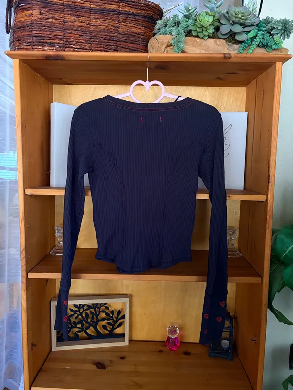 Free People Daria Cuff Cardi Top In Charcoal Black Grunge New Size S - Image 4
