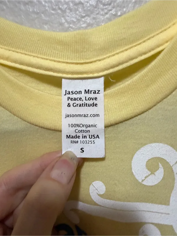 Jason Mraz The Gratitude Café Tour Concert Tee Yellow Organic Cotton Size Small - Image 3