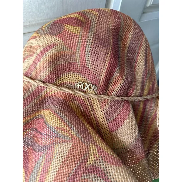 Roxy Candied Peacy Packable 100% Woven Straw Swirl Pattern Floppy Sun Hat - Image 3