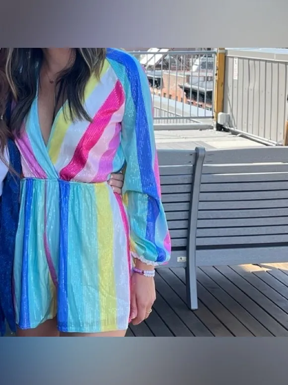Amazon Sequined romper lover taylor swift unicorn pastel striped rainbow Gabrielle - Image 4