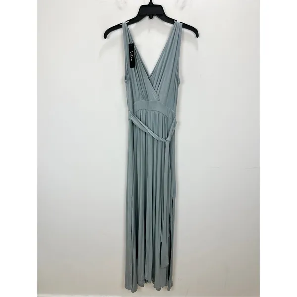 Lulus Surplice Stretch Jersey Knit Maxi Dress Side Slit Dusty Mint Medium NWT - Image 2