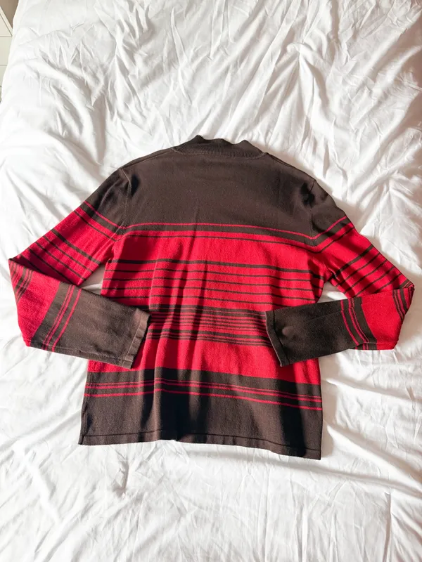 Andrea Viccaro Red And Brown Striped Mockneck Sweater Size Large - Image 2