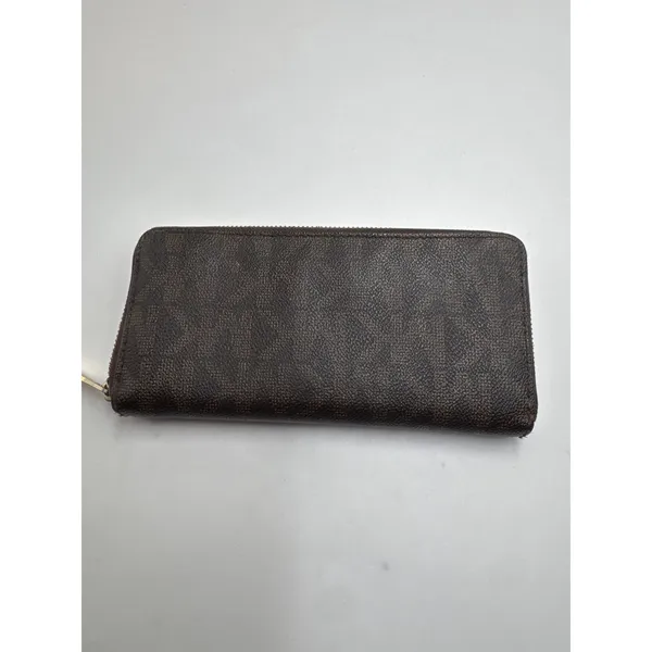 Michael Kors Jet Set Brown Signature Zip Around Wallet Gold Tone Logo Large - Image 7