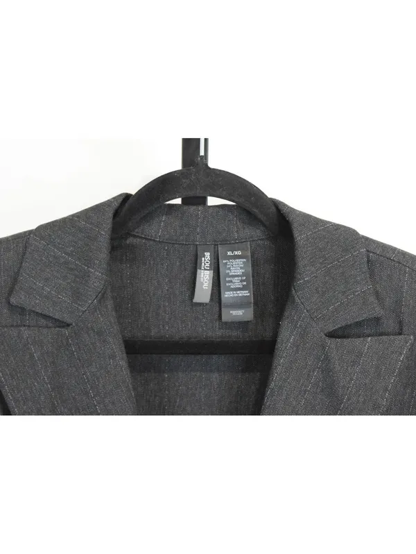 Bisou Bisou Pinstripe Blazer with Lace Panel Trim Gray Size XL Y2K Business - Image 3