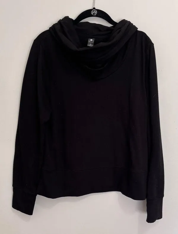 YOGALICIOUS Cowl Neck Pullover Sweatshirt. Black. Women’s Size L. EUC - Image 3