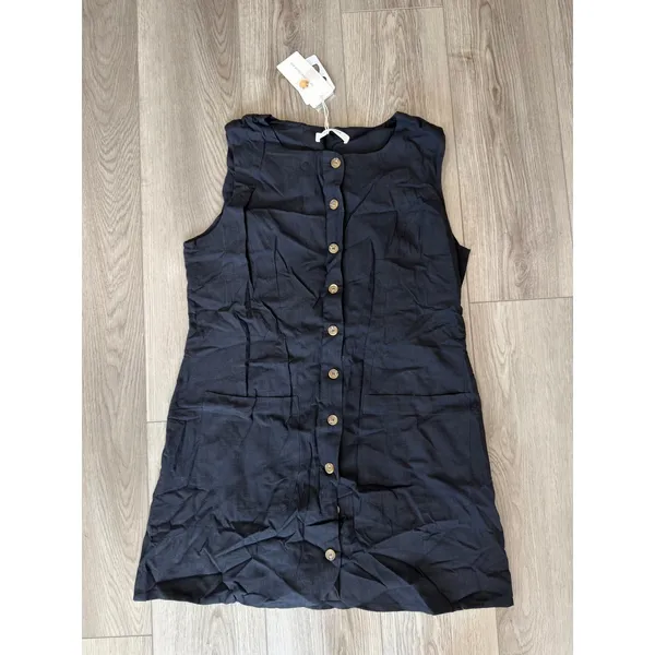 Commense Minimalist Black Cotton Button Front Casual Short Dress NWT XL - Image 2