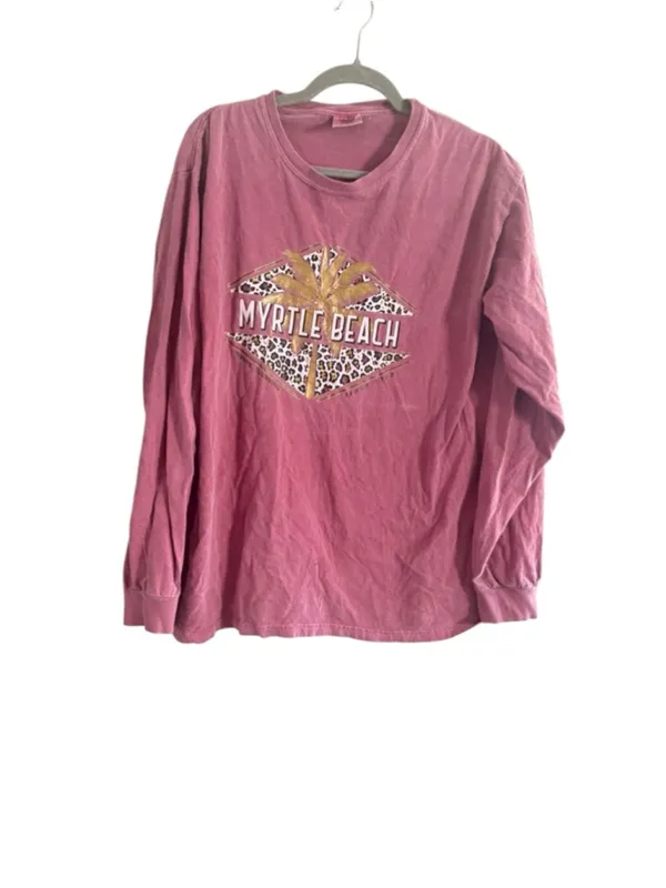 Women's Comfort Colors Long Sleeve Tee L Pink Leopard Myrtle Beach - Image 8