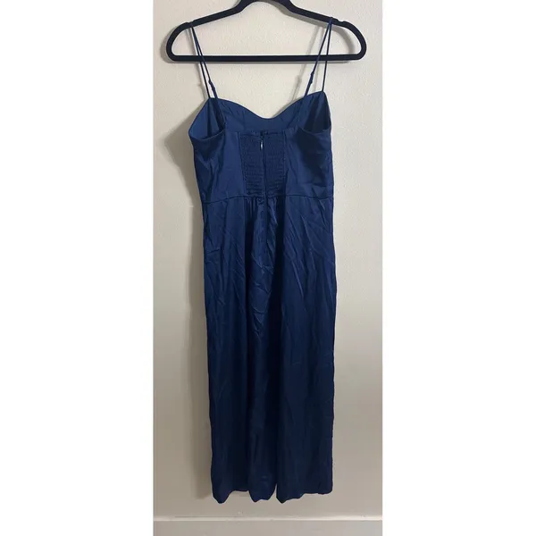 Abercrombie & Fitch Camille Satin Midi Dress Navy Blue High Slit Size Medium - Image 6