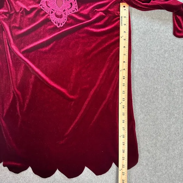 Entro Velvet Mini Dress Women's Small Red Lace Neck Scallop Hem 3/4 Sleeve - Image 6