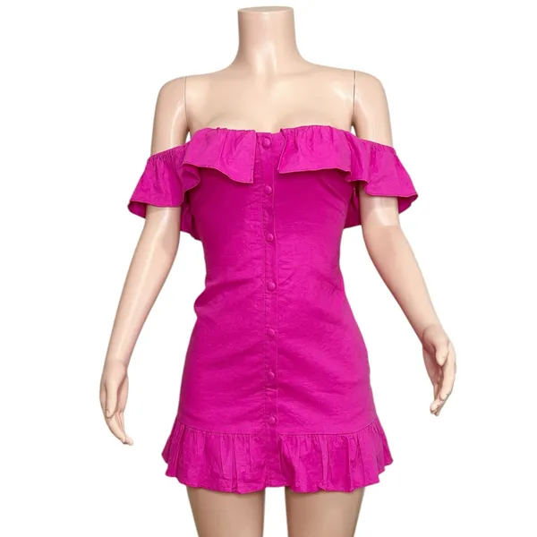 LOVERS + FRIENDS Elsie Off-Shoulder Linen Blend Mini Dress, Magenta, XS - Image 4