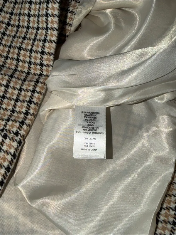 Joie Houndstooth Pea Coat with Brown Contrast Collar Wool Blend Small - Image 6