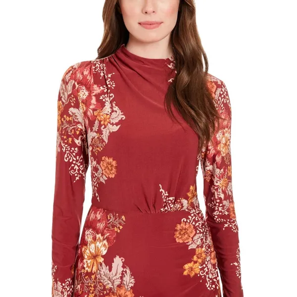 NWT London Times Jersey Knit Floral Sheath Dress Rust Orange / Gold 14 - Image 3