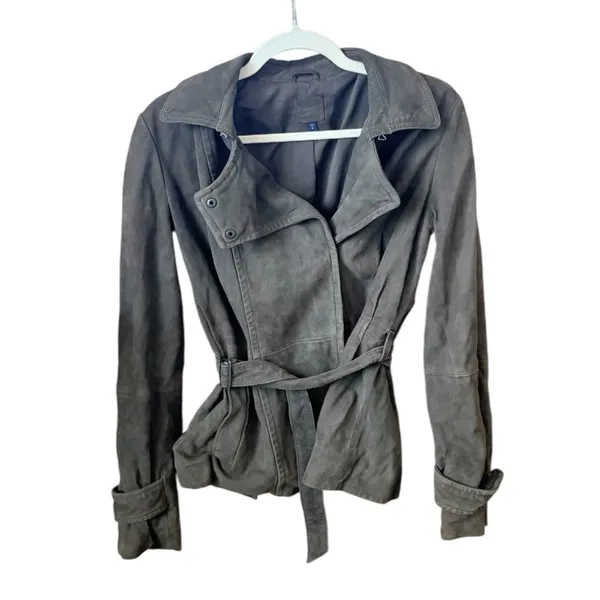 Gap Edition Dark Brown Genuine Leather Suede Belted Coat Jacket Small 854926-00 - Image 2