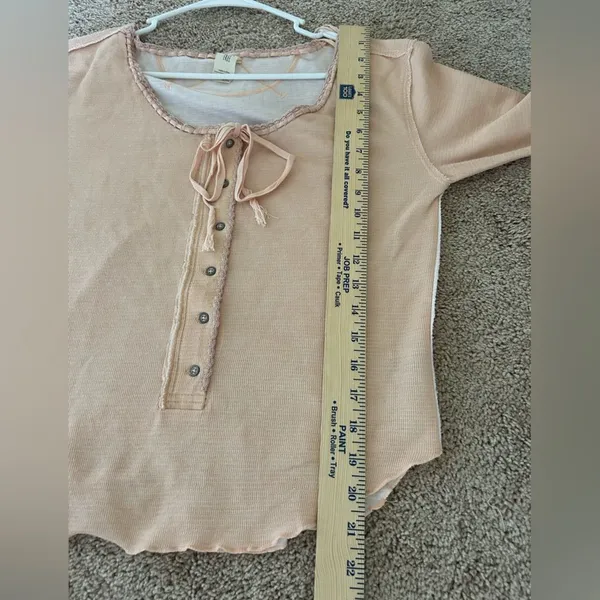 We The Free People Pink Cecelia Coquette Henley Bow Long Sleeve Top Size Large - Image 13