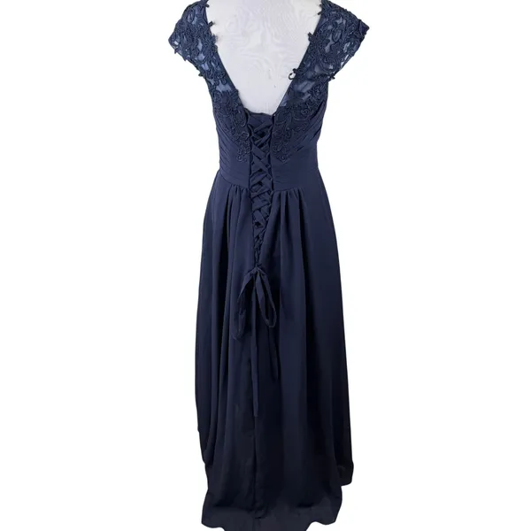 SU Dress Navy Blue Lace Chiffon Bridesmaid Prom Evening Gown NWT Size 6 - Image 6