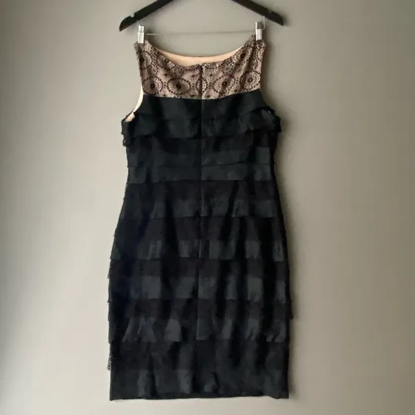 London Times Silk Lace MobWife Office Siren Tiered Cocktail‎ Dress 14 Black - Image 3
