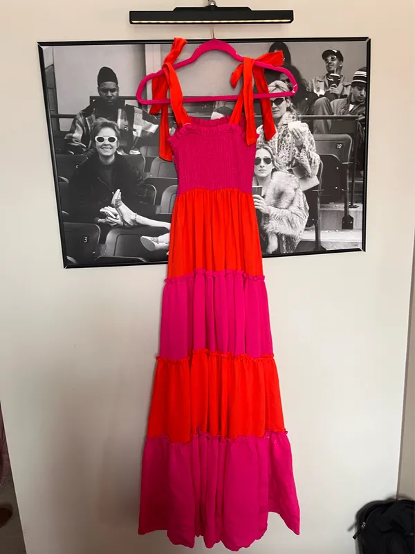 Koko + Mason Pink & Red Colorblock Maxi Dress – Tie Strap - Image 4