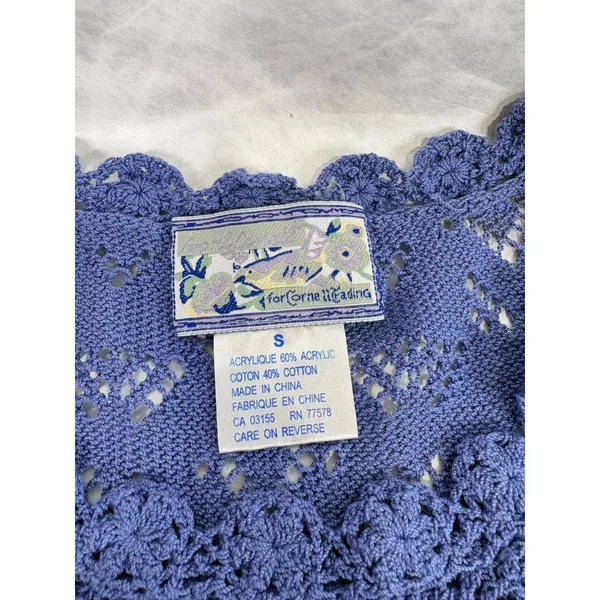 Vintage Corner Reading Periwinkle Blue Crochet Knit Sleeveless Top Small‎ - Image 2