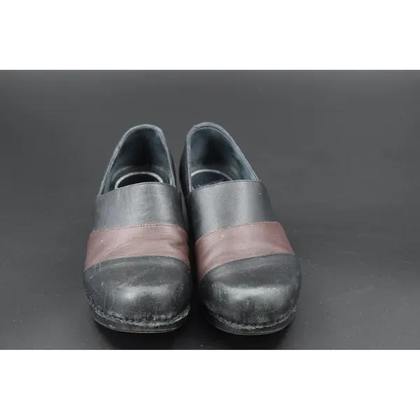 Dansko Leather Clogs Women 40 Black Brown Good Two Tone Slip On Block Heel - Image 2