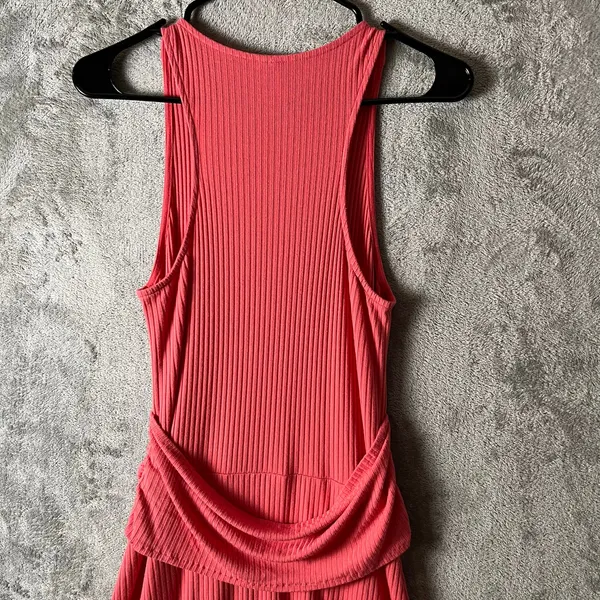 Anthropologie Ribbed Kingsolver Dress MD Handkerchief Hem‎ Coral Summer Tropical - Image 2