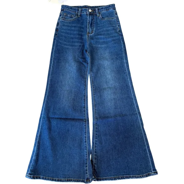 Commense Bell Bottom Boho Hippie Bootcut Cotton Denim Stretch Blue XS - Image 2