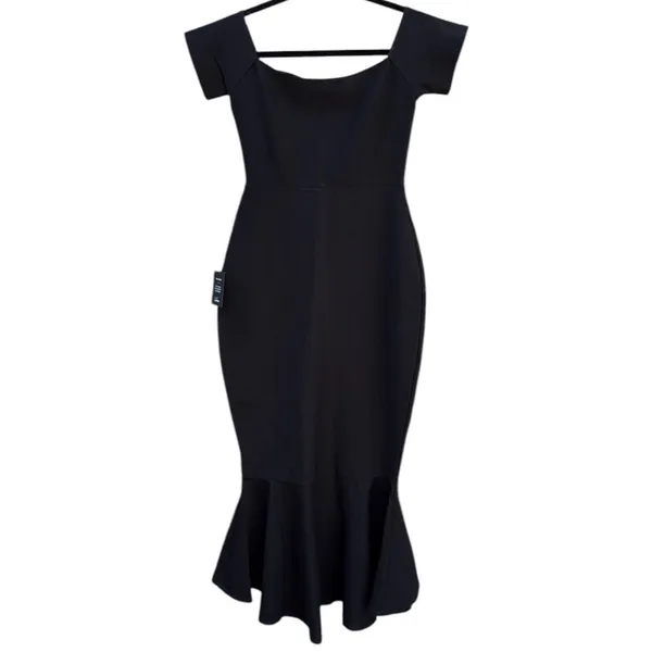 NWT Lulus How Much I Care Off-The-Shoulder Fishtail Midi Dress Black Size Small - Image 11