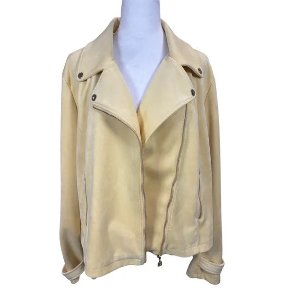 Laundry by Shelli Segal‎ Butter Yellow Faux Suede Motorcycle Jacket XL Biker - Image 3
