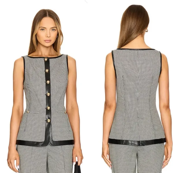 Simkhai Cressida Sleeveless Button Down Top Black White Check Size 2 NWT - Image 2
