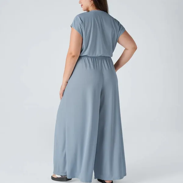 Halara Waffle Knit Wide Leg Jumpsuit Size XL Blue Minimal Casual Vacation Resort - Image 11