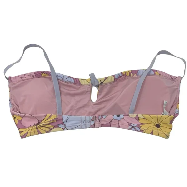 Aerie Bandeau Cut Out Bikini Top Dainty Bow Floral‎ Retro Purple Pink Size S - Image 2