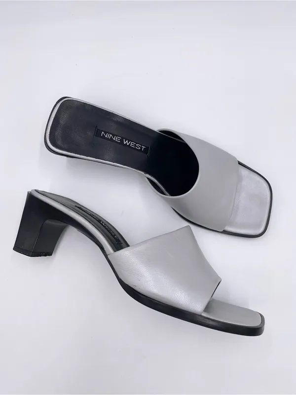 Vintage 90s Y2K Nine West Silver Square Toe Sandal Heels Size 5.5 Retro 2000s - Image 14