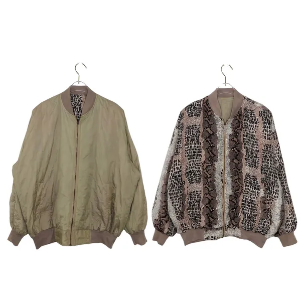 1980s Vintage Brown Snakeskin Reversible Bomber Jacket Large - Image 10