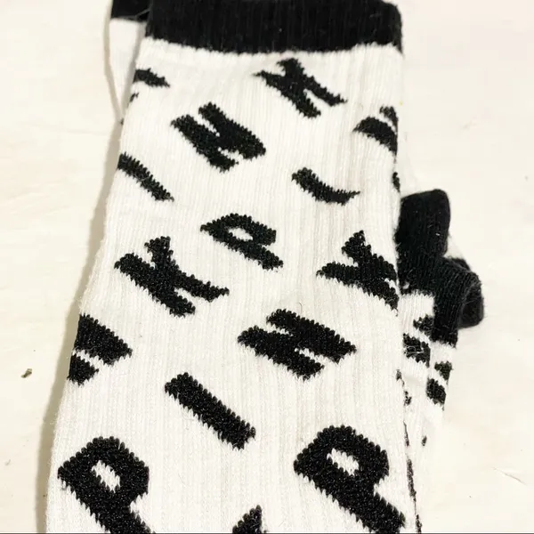 Victorias Secret Pink Spellout White Black High‎ Socks - Image 3