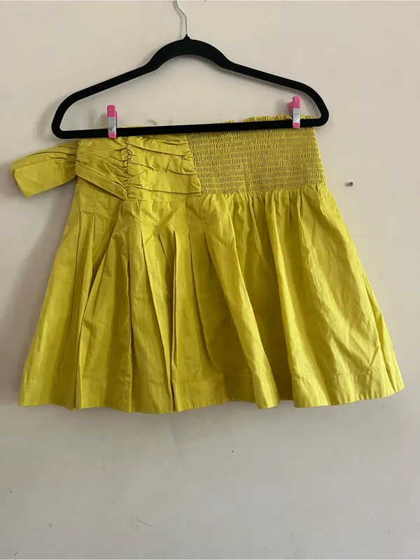 Maeve Yellow Bow Tie Mini Skirt Small Cotton Resort Vacation Euro Summer Beach - Image 3