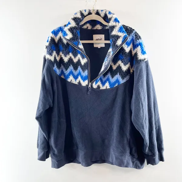 Aerie Hometown Holiday 1/4 Zip Fleece Pullover Jacket Sweatshirt Blue XL - Image 3