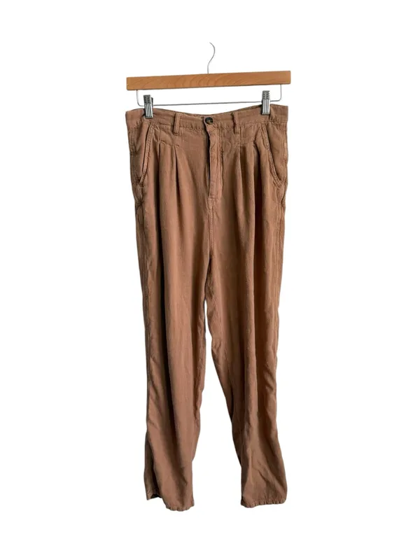 Free People Faded Love Linen Blend Trousers Camel Brown Women's 28 - Image 5