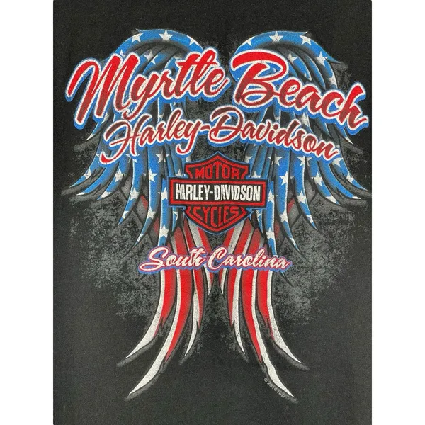 Harley Davidson Black V-neck Myrtle Beach Red White Blue Patriotic T-shirt XL - Image 4