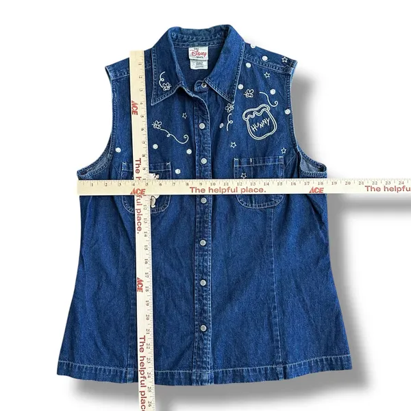 Rare Vintage Disney Store Winnie the Pooh Denim Vest Hunny Bees 90s Y2K‎ L - Image 3