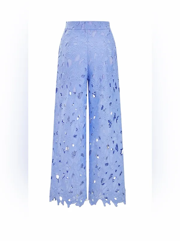 COMMENSE - Blue Floral Lace Wide-Leg Pants Sz M - Image 2