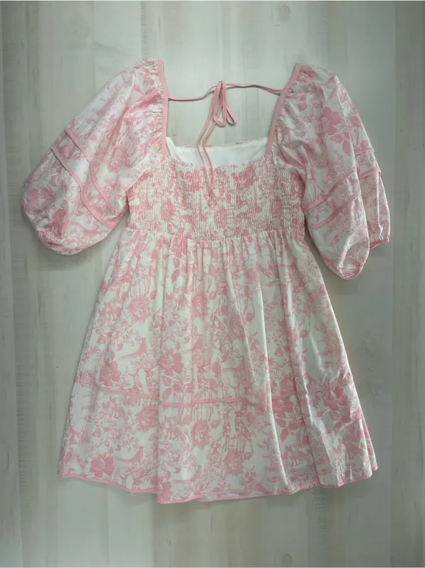 LOVELO Woodland animal toile printed pink puff sleeve dress 1XL - Image 8
